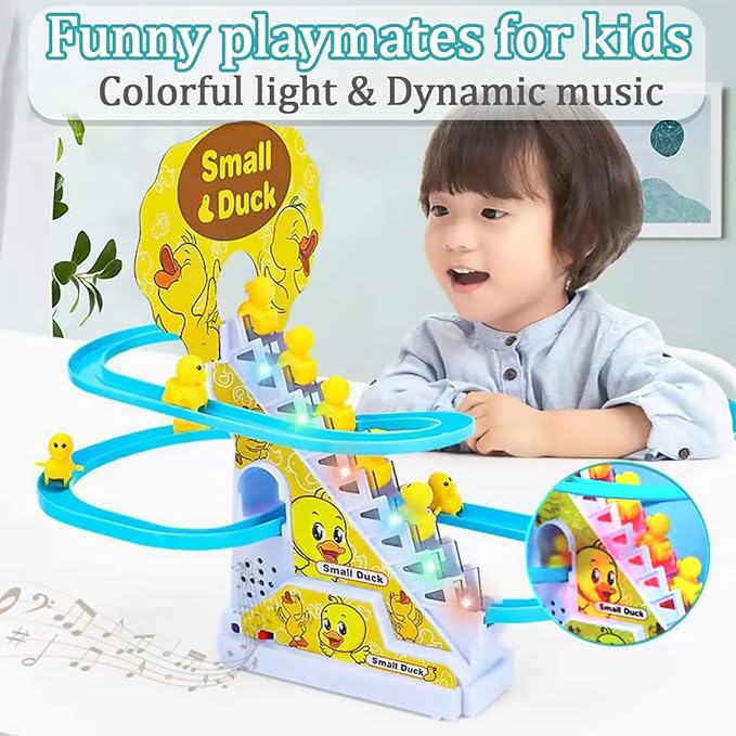 Duck Roller Coaster Climbing Stairs Tracks Slide Toy