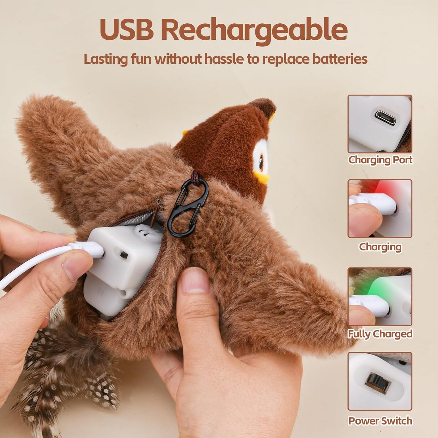 Rechargeable Interactive Chirping & Flapping Toy for Pets