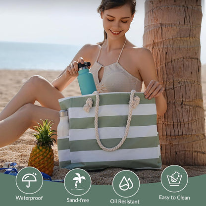 Beach Bliss | Large Waterproof Beach Tote Bag with Zipper | Sandproof Design for Easy Summer Outings
