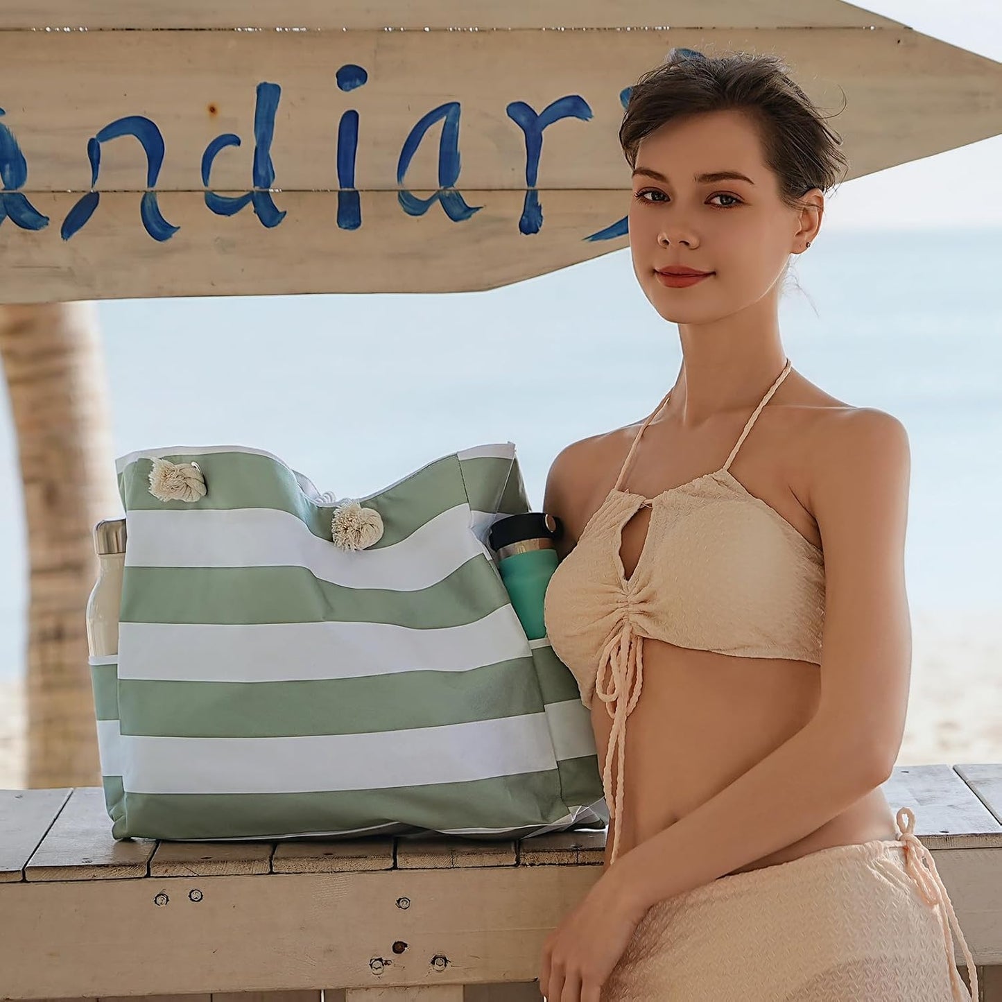 Beach Bliss | Large Waterproof Beach Tote Bag with Zipper | Sandproof Design for Easy Summer Outings