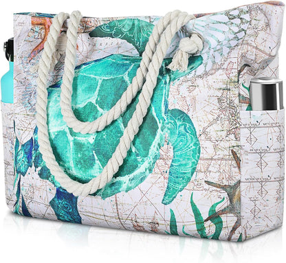 Beach Bliss | Large Waterproof Beach Tote Bag with Zipper | Sandproof Design for Easy Summer Outings