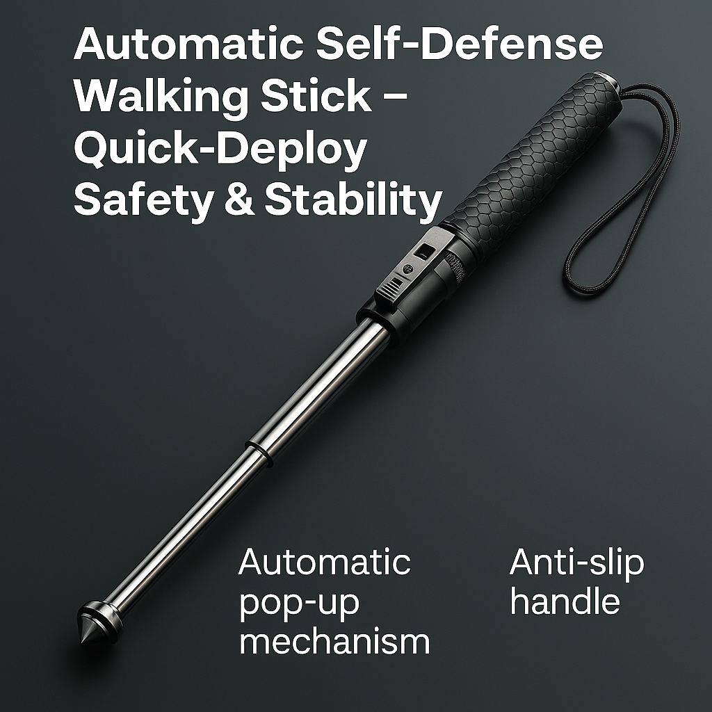Automatic Self-Defense Walking Stick with Quick-Deploy Mechanism | Adjustable & Ergonomic Design for Enhanced Stability