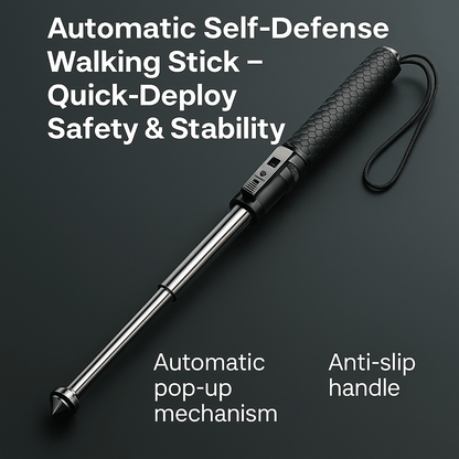 Automatic Self-Defense Walking Stick with Quick-Deploy Mechanism | Adjustable & Ergonomic Design for Enhanced Stability
