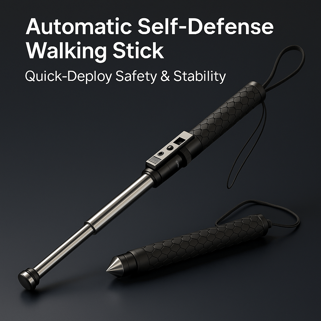 Automatic Self-Defense Walking Stick with Quick-Deploy Mechanism | Adjustable & Ergonomic Design for Enhanced Stability