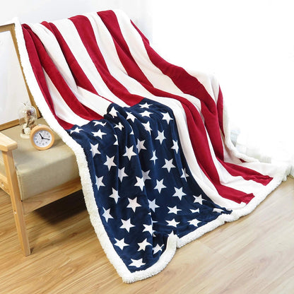 Cozy Patriotic Fleece Blanket with Ultra-Soft Faux Lambswool Back | Perfect for Indoor Comfort and Outdoor Adventures