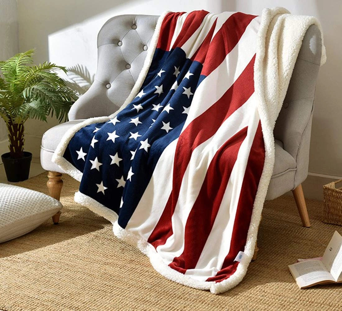 Cozy Patriotic Fleece Blanket with Ultra-Soft Faux Lambswool Back | Perfect for Indoor Comfort and Outdoor Adventures