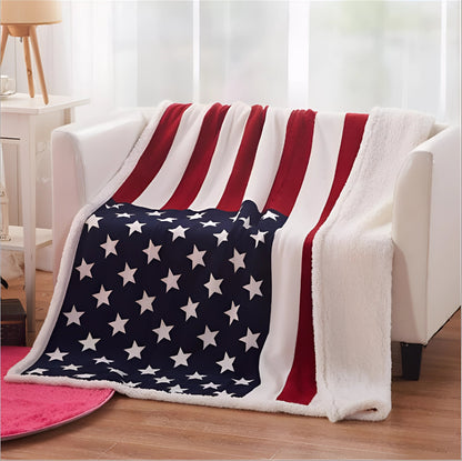Cozy Patriotic Fleece Blanket with Ultra-Soft Faux Lambswool Back | Perfect for Indoor Comfort and Outdoor Adventures