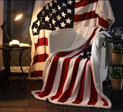 Cozy Patriotic Fleece Blanket with Ultra-Soft Faux Lambswool Back | Perfect for Indoor Comfort and Outdoor Adventures