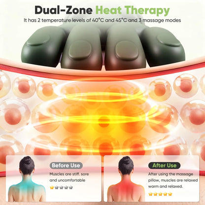 Vepine Deep Kneading Neck Massager with Electric Heat & 3 Intensity Modes | Portable Pillow for Ultimate Relaxation
