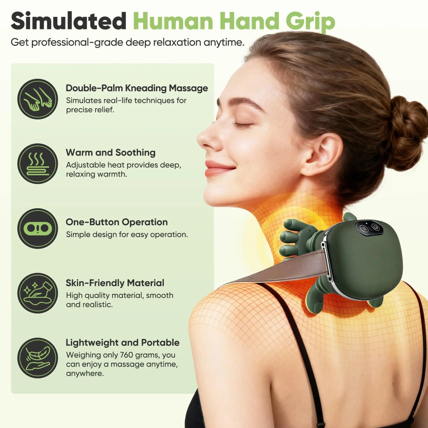 Vepine Deep Kneading Neck Massager with Electric Heat & 3 Intensity Modes | Portable Pillow for Ultimate Relaxation