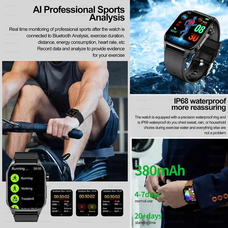 Smartwatch For Seniors Blood Pressure Sugar Health Management - The Best PH580 ECG/EKG Blood Pressure Blood Sugar