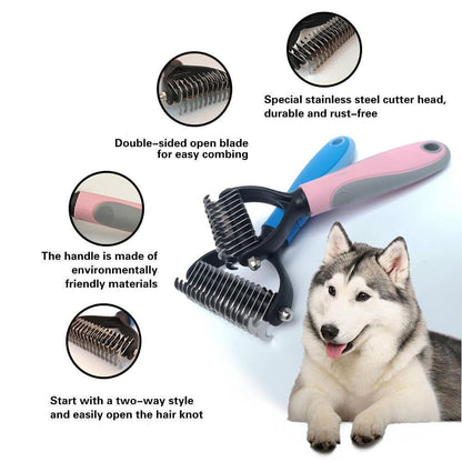 Dual-Sided Pet Dematting Comb for Dogs & Cats