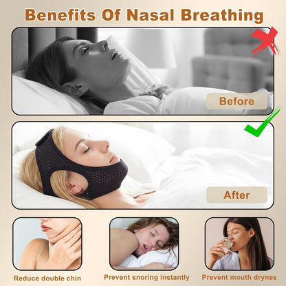 Sleep Apnea Devices, Chin Strap for Sleeping, Airflow Jaw Strap, Effective Anti Snoring Solution for Men and Women, Anti Snore Devices Breathable and Reusable