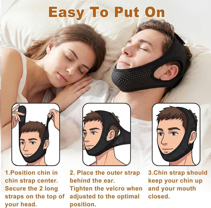 Sleep Apnea Devices, Chin Strap for Sleeping, Airflow Jaw Strap, Effective Anti Snoring Solution for Men and Women, Anti Snore Devices Breathable and Reusable